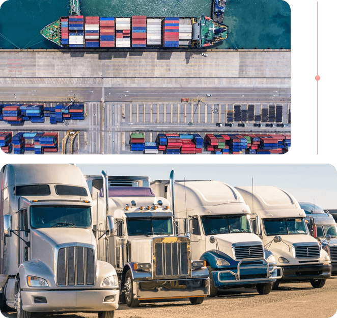 A truck and several other vehicles parked in front of the ocean.