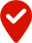 A red heart with a check mark inside of it.